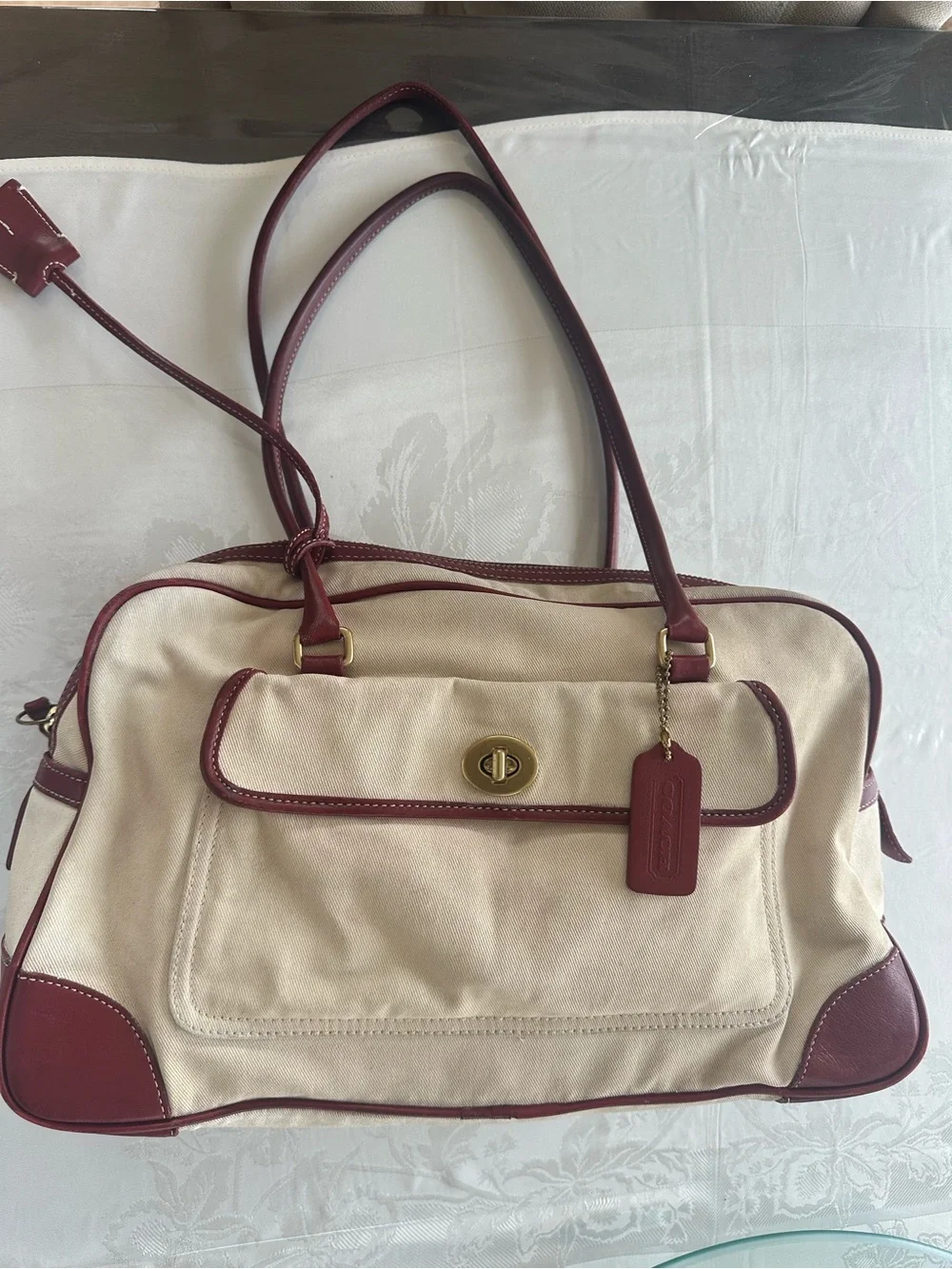 Vintage Coach Penelope Canvas and Red Trim leather